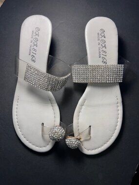 Vintage Bling Rhinestone Sandals, Open Toe, Petite Women Size 6 or Asian 22.5